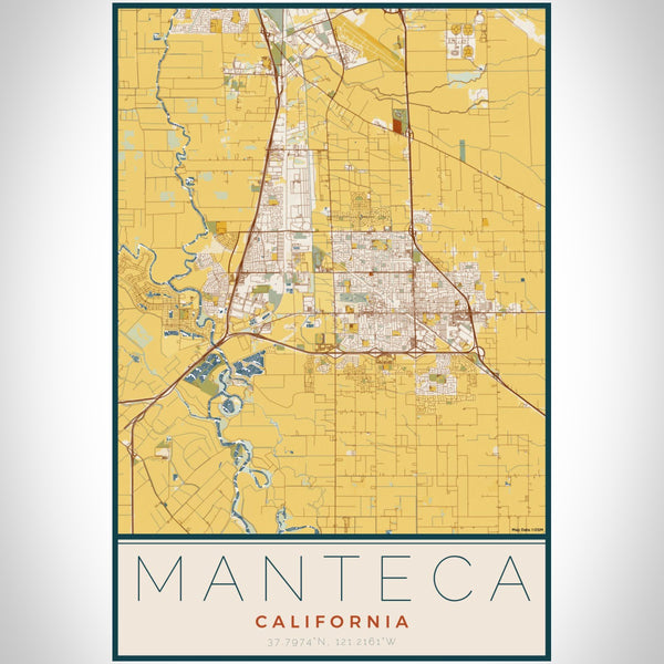Manteca - California Map Print in Woodblock