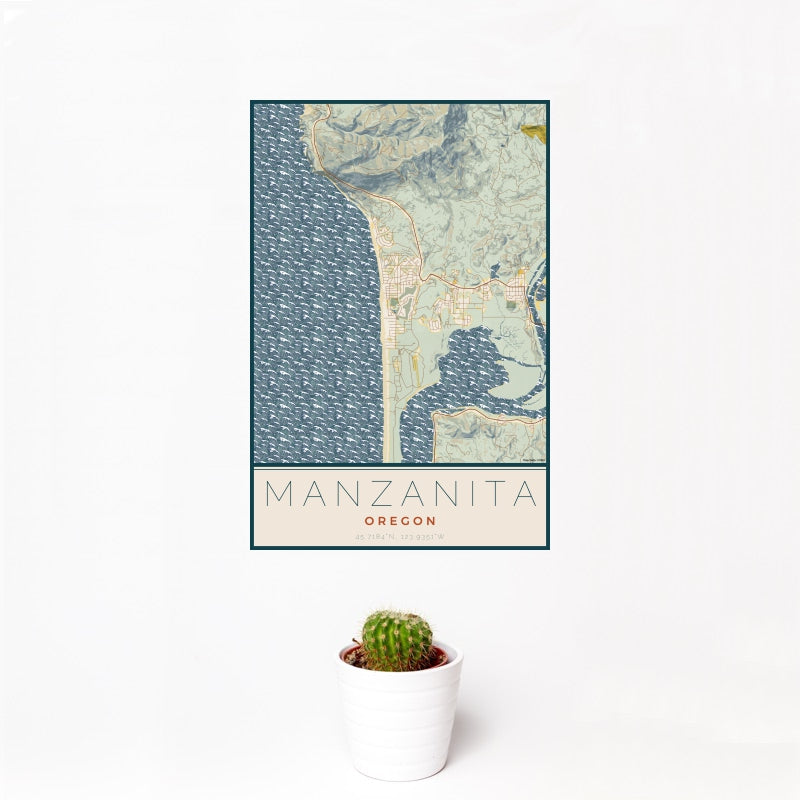 Manzanita - Oregon Map Print in Woodblock