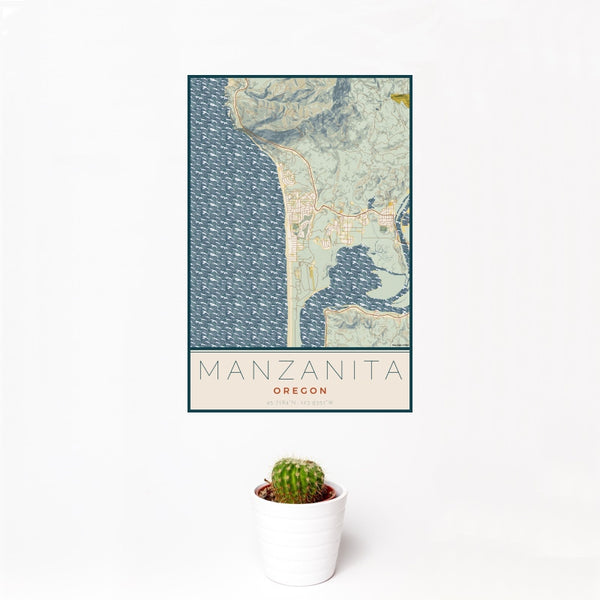 Manzanita - Oregon Map Print in Woodblock