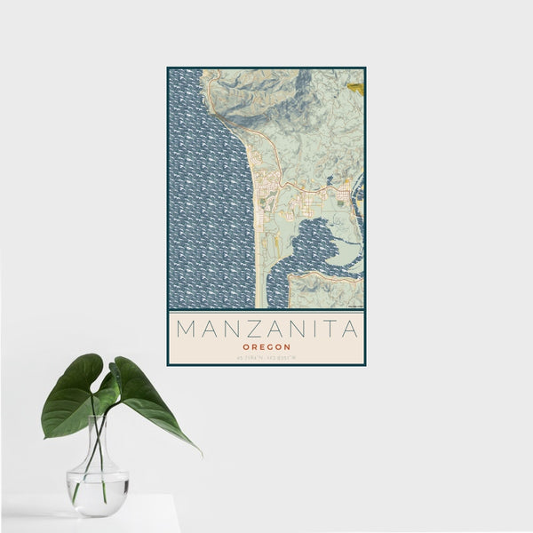 Manzanita - Oregon Map Print in Woodblock