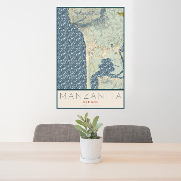 Manzanita - Oregon Map Print in Woodblock