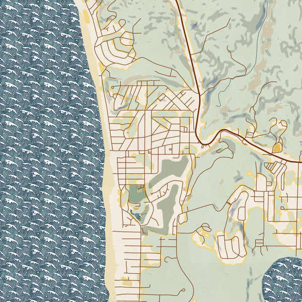 Manzanita - Oregon Map Print in Woodblock