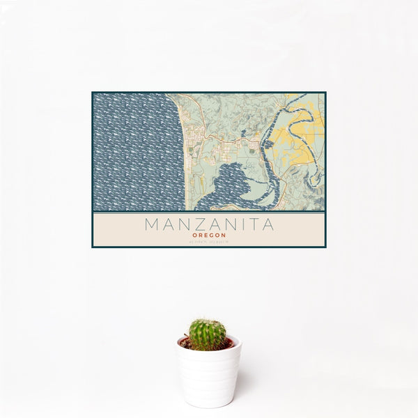 Manzanita - Oregon Map Print in Woodblock