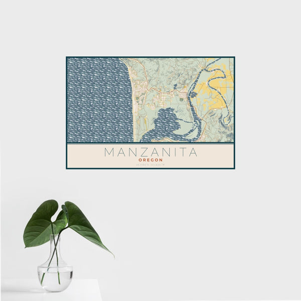 Manzanita - Oregon Map Print in Woodblock
