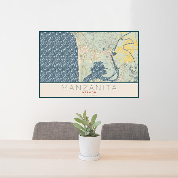 Manzanita - Oregon Map Print in Woodblock