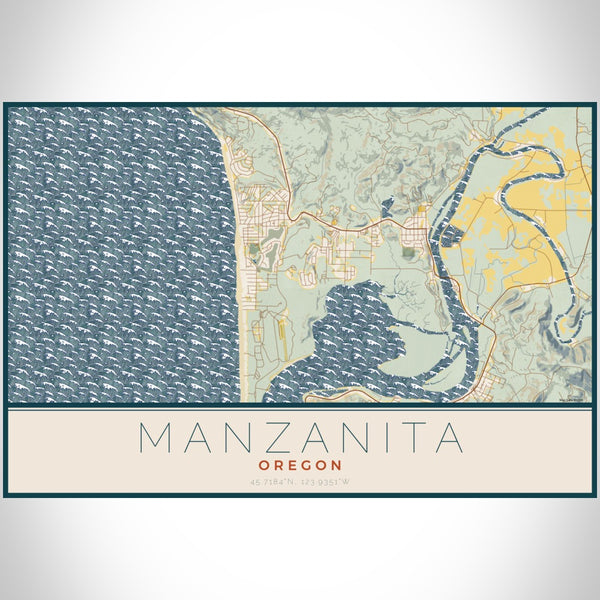 Manzanita - Oregon Map Print in Woodblock