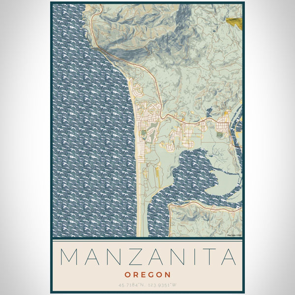 Manzanita - Oregon Map Print in Woodblock