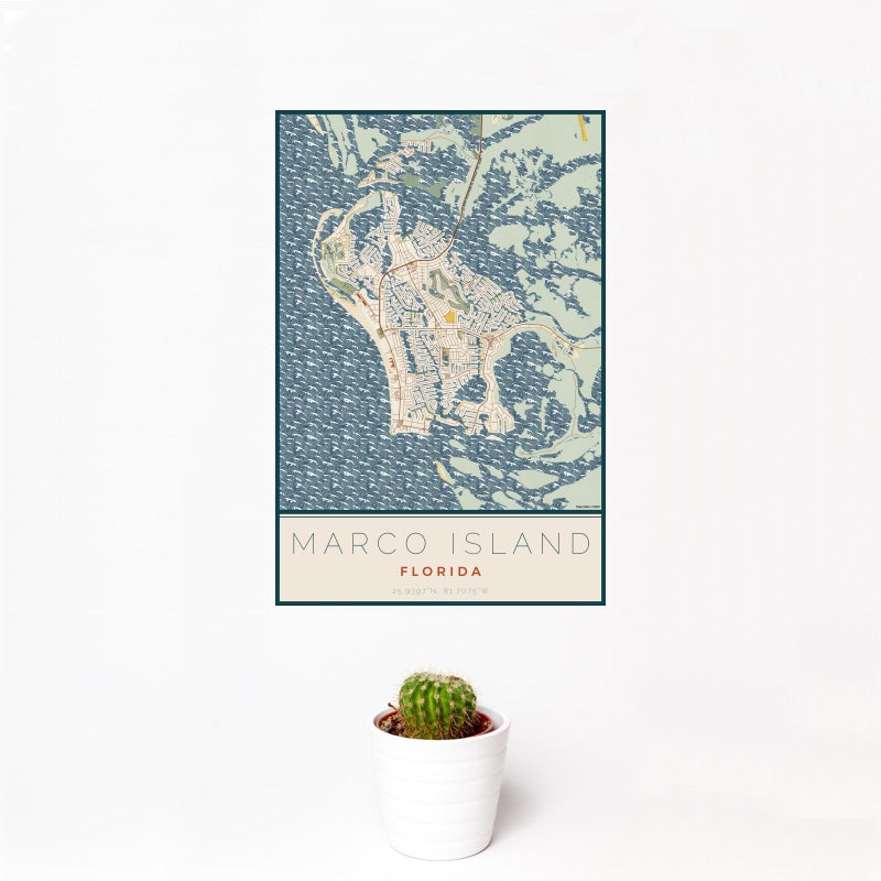 Marco Island - Florida Map Print in Woodblock