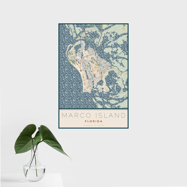 Marco Island - Florida Map Print in Woodblock