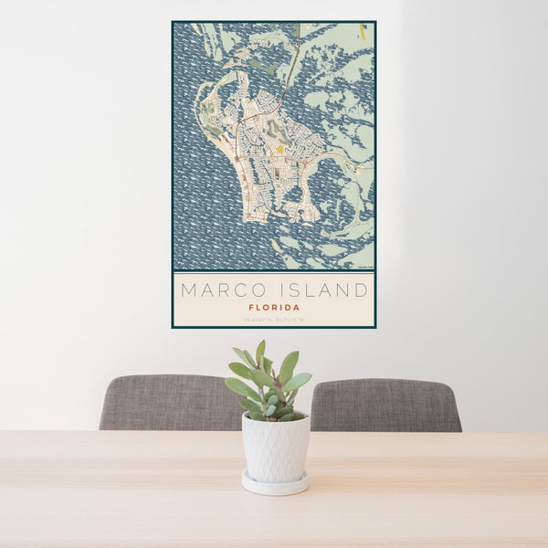 Marco Island - Florida Map Print in Woodblock