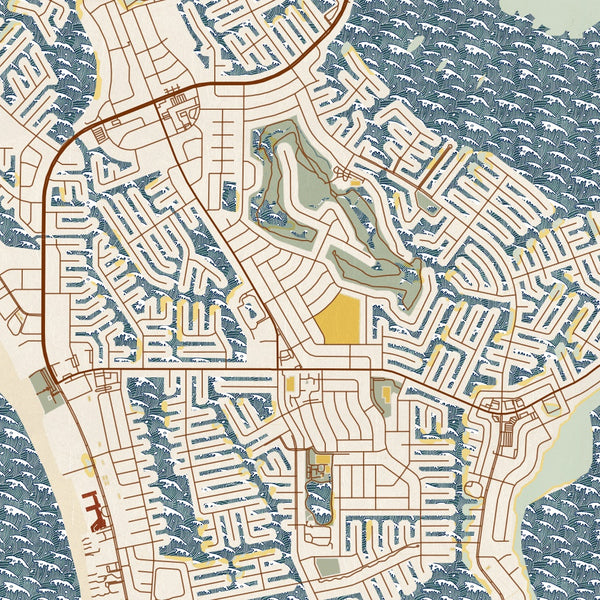 Marco Island - Florida Map Print in Woodblock