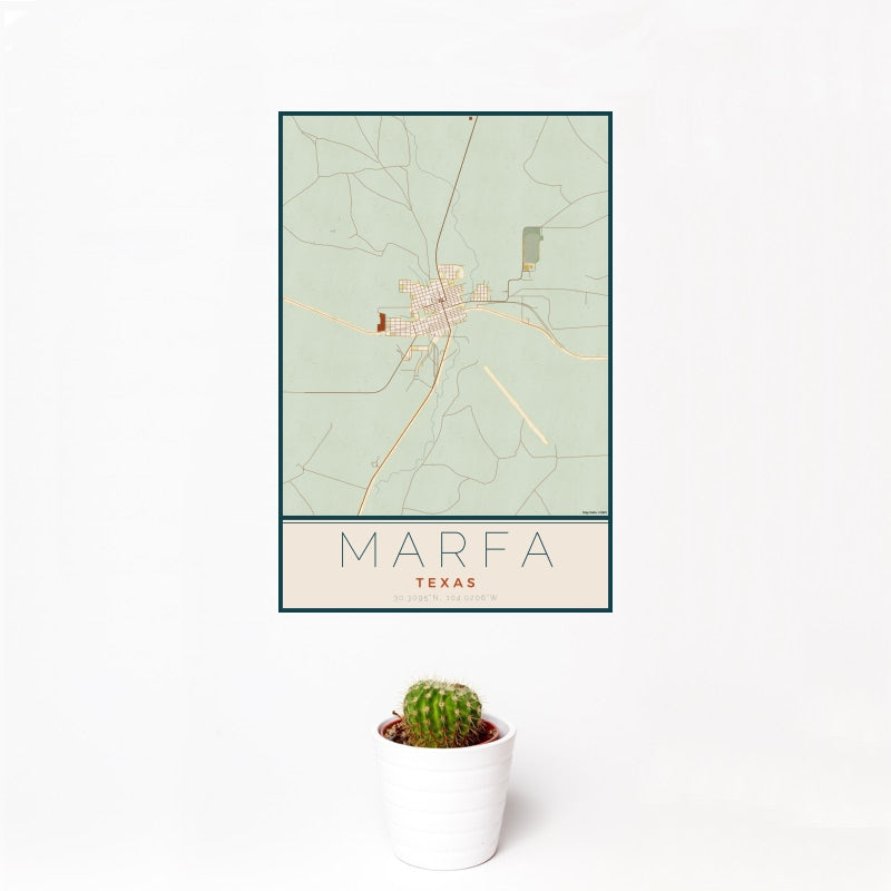 Marfa - Texas Map Print in Woodblock