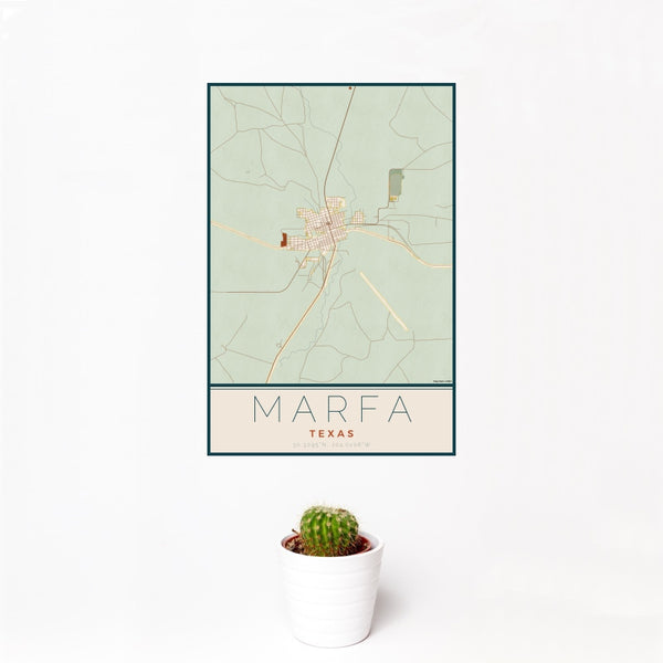 Marfa - Texas Map Print in Woodblock