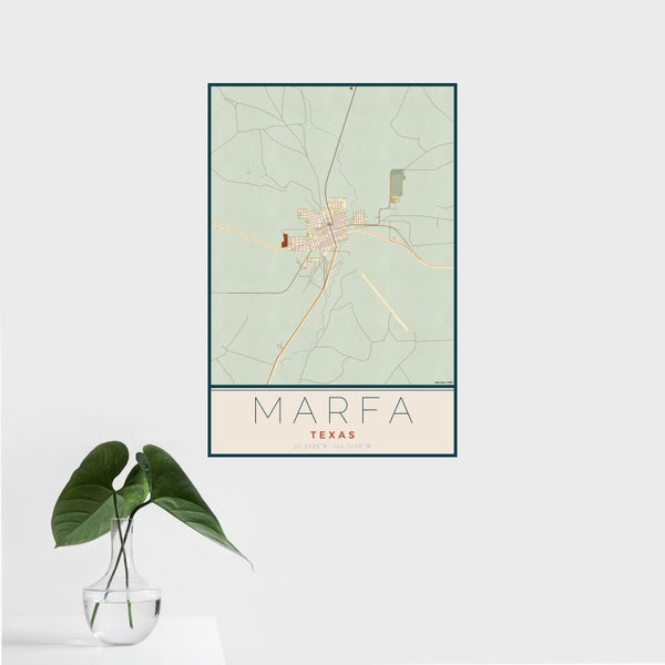 Marfa - Texas Map Print in Woodblock