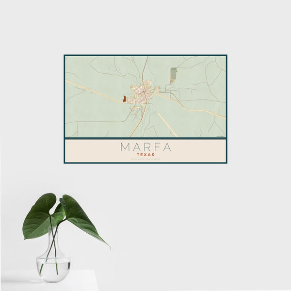 Marfa - Texas Map Print in Woodblock