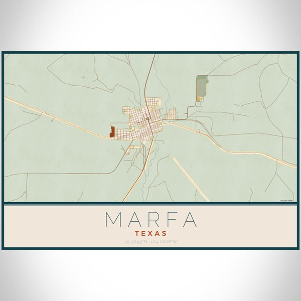Marfa - Texas Map Print in Woodblock