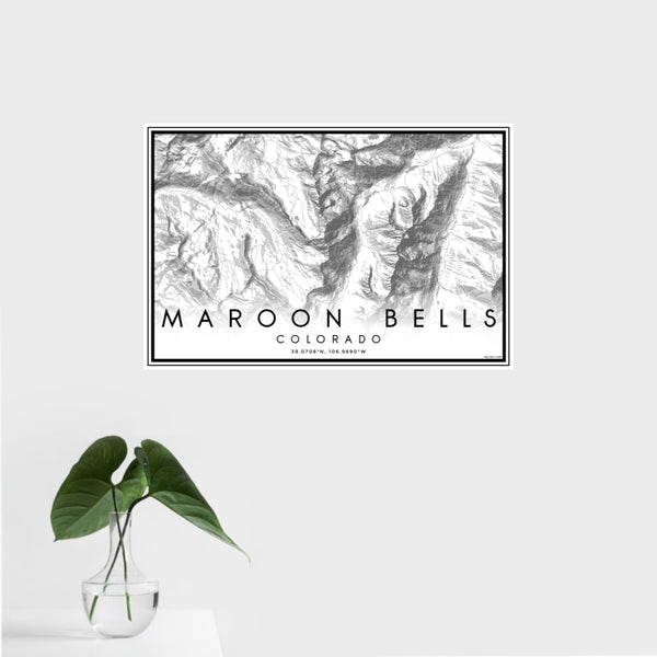 16x24 Maroon Bells Colorado Map Print Landscape Orientation in Classic Style With Tropical Plant Leaves in Water