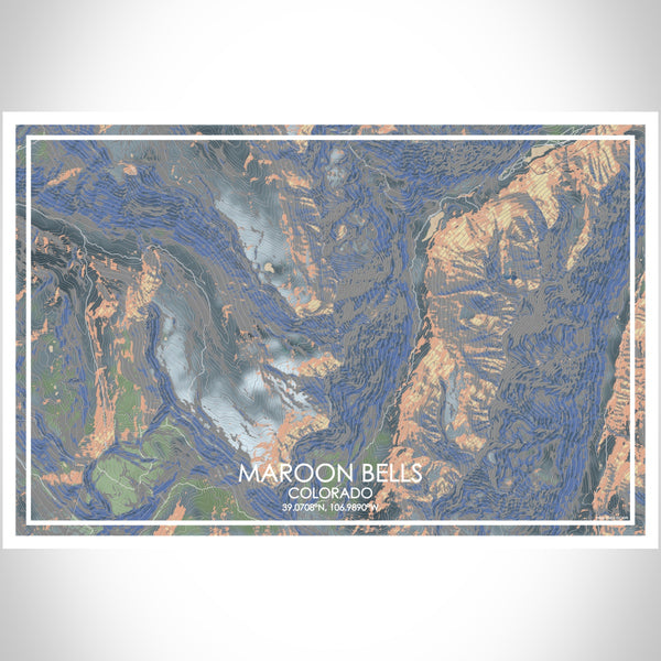 Maroon Bells Colorado Map Print Landscape Orientation in Afternoon Style With Shaded Background