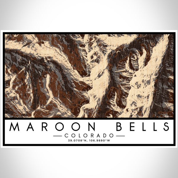 Maroon Bells Colorado Map Print Landscape Orientation in Ember Style With Shaded Background