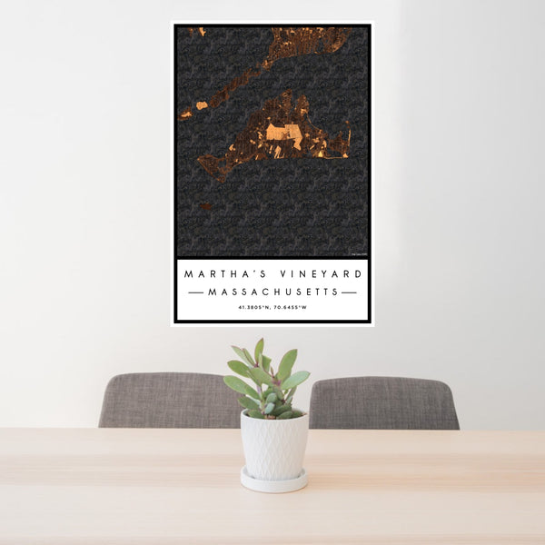 24x36 Martha's Vineyard Massachusetts Map Print Portrait Orientation in Ember Style Behind 2 Chairs Table and Potted Plant