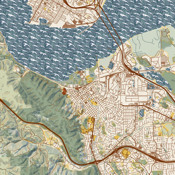 Martinez - California Map Print in Woodblock