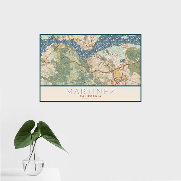 Martinez - California Map Print in Woodblock