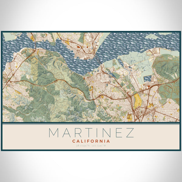 Martinez - California Map Print in Woodblock