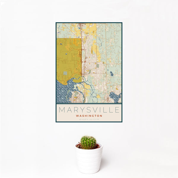 Marysville - Washington Map Print in Woodblock