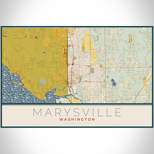 Marysville - Washington Map Print in Woodblock