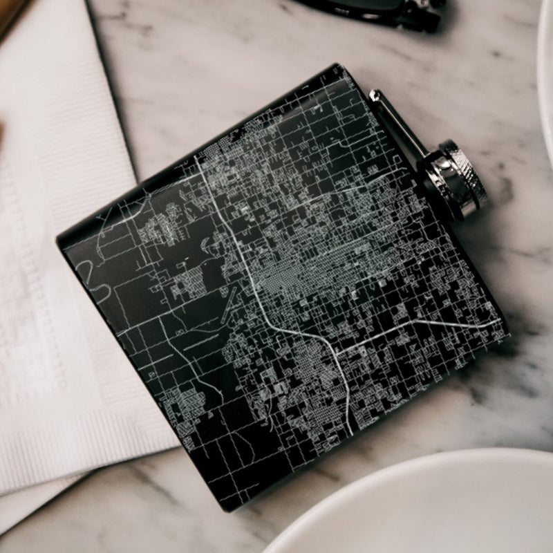 McAllen - Texas Map Hip Flask in Matte Black