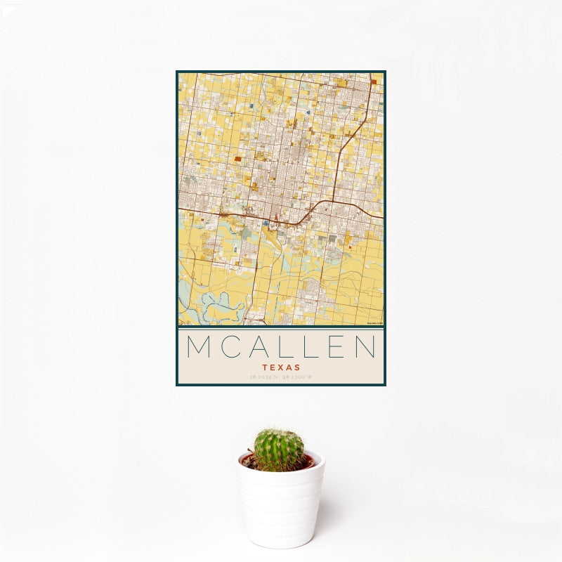 McAllen - Texas Map Print in Woodblock