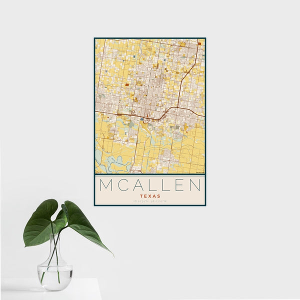 McAllen - Texas Map Print in Woodblock