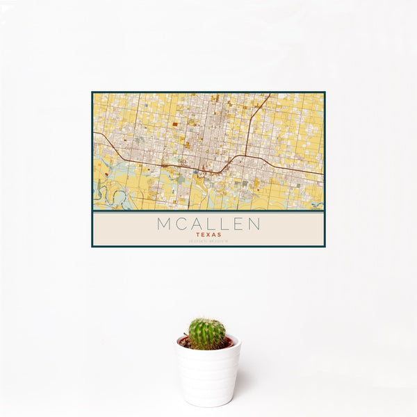 McAllen - Texas Map Print in Woodblock