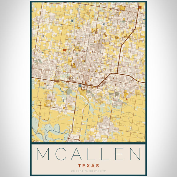 McAllen - Texas Map Print in Woodblock