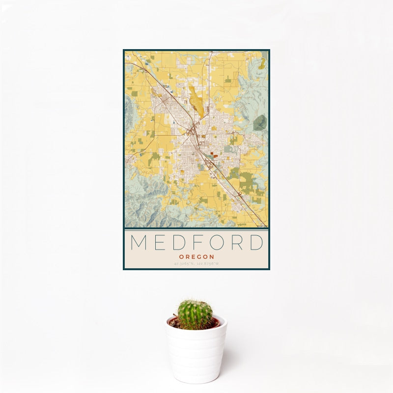 Medford - Oregon Map Print in Woodblock