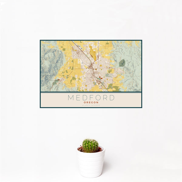 Medford - Oregon Map Print in Woodblock