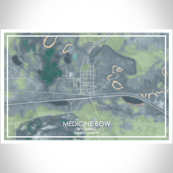 Medicine Bow Wyoming Map Print Landscape Orientation in Afternoon Style With Shaded Background