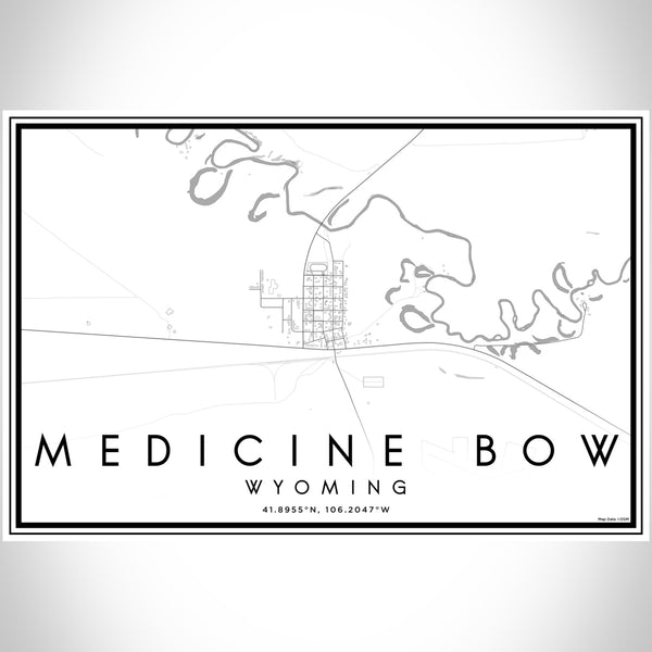 Medicine Bow Wyoming Map Print Landscape Orientation in Classic Style With Shaded Background