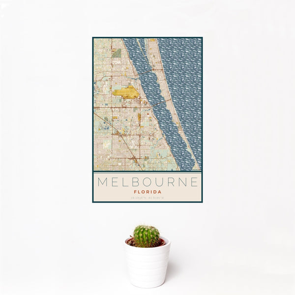 Melbourne - Florida Map Print in Woodblock