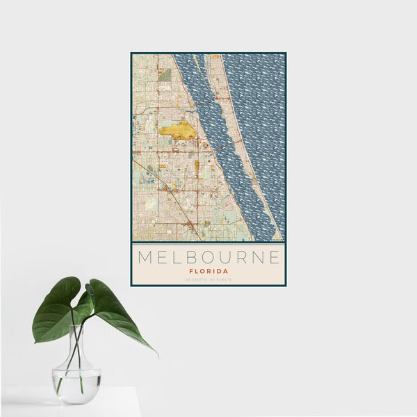 Melbourne - Florida Map Print in Woodblock