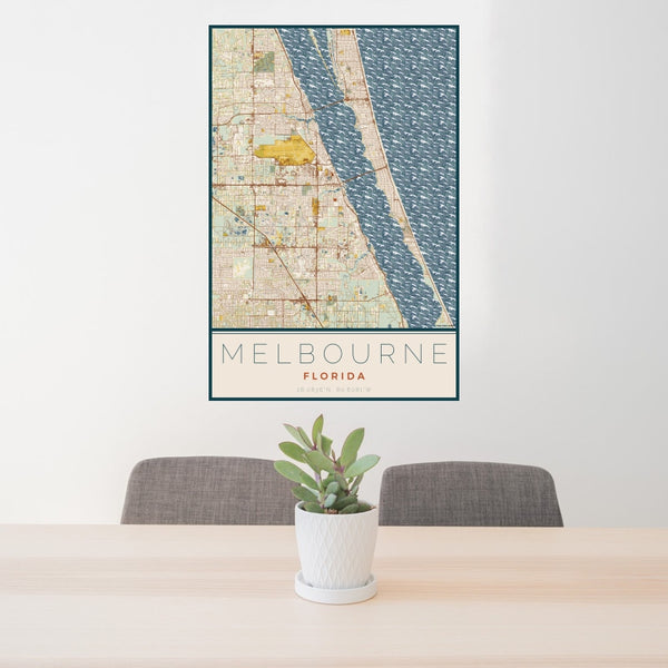 Melbourne - Florida Map Print in Woodblock