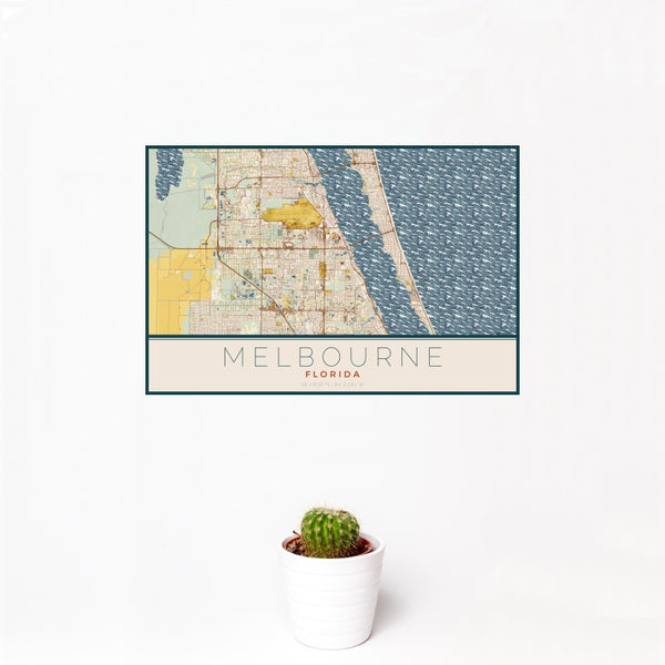Melbourne - Florida Map Print in Woodblock