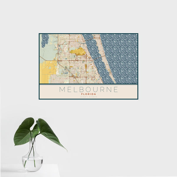 Melbourne - Florida Map Print in Woodblock