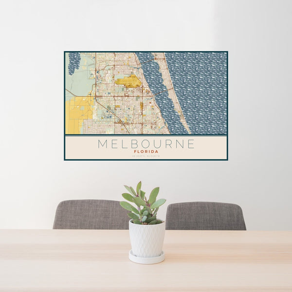Melbourne - Florida Map Print in Woodblock