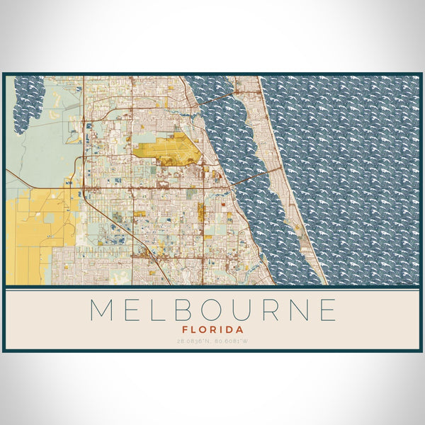 Melbourne - Florida Map Print in Woodblock