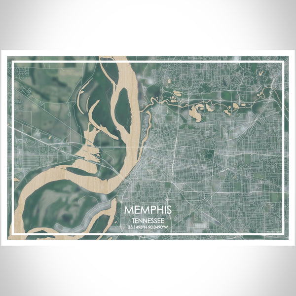 Memphis Tennessee Map Print Landscape Orientation in Afternoon Style With Shaded Background
