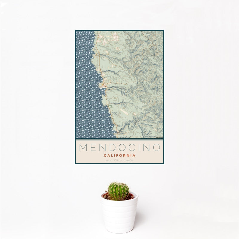 Mendocino - California Map Print in Woodblock