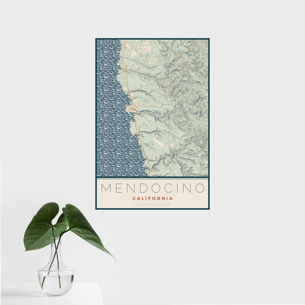 Mendocino - California Map Print in Woodblock