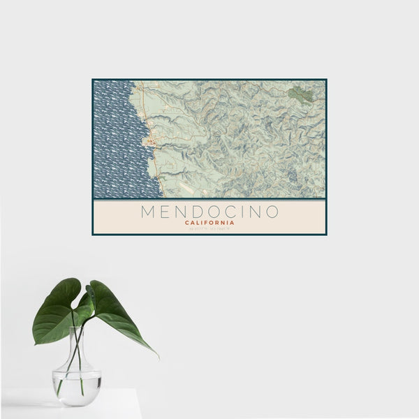 Mendocino - California Map Print in Woodblock