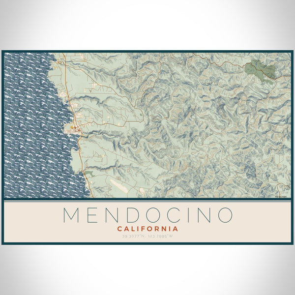Mendocino - California Map Print in Woodblock